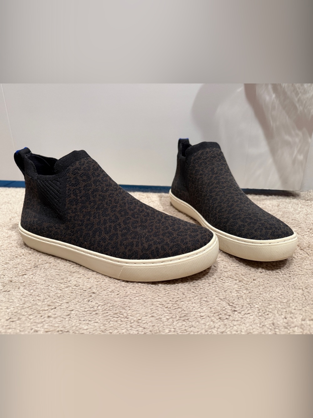 Rothy's Black & Brown Leopard Knit, Chelsea Slip-On Sneakers